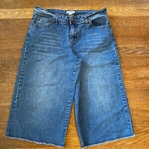 Cato Raw Edge Wide Leg 5 Pocket Boho Demin Capris Size 10